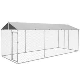 PawHut 20' x8' Dog Kennel Outdoor for All Breed Dogs with Waterproof UV Resistant Roof, Silver