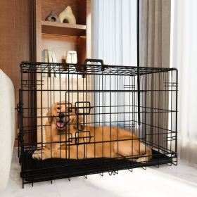 Dog Crate, 48 Inch Large Dog Cage with Divider and Plastic Leak-Proof Pan Tray, Double Door Folding Metal Wire Cage for Indoor, Outdoor, and Trav